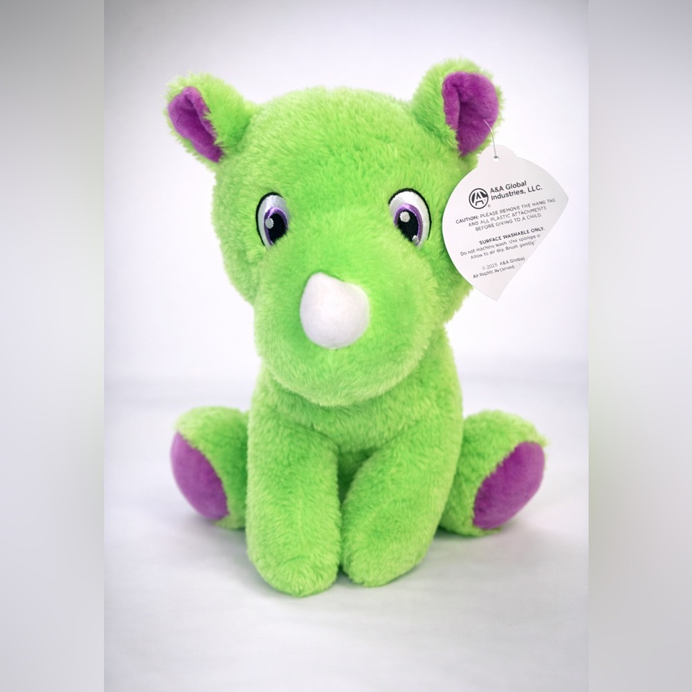 Green Plush Rhino Toy with Purple Accents
